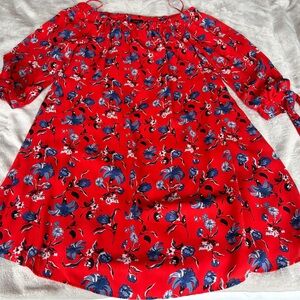 Dalia Red Swing Dress with Blue Floral Accents Size US 6